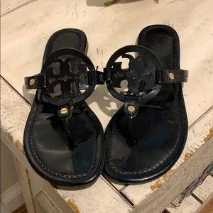Tory Burch Miller Logo Sandal in Black Patent